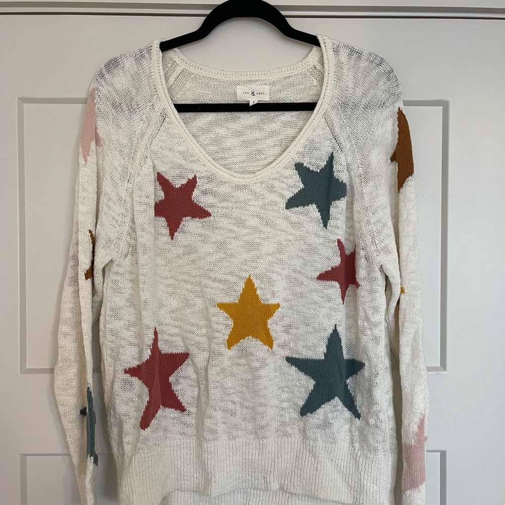Lou & Grey V-Neck Sweater with Star Pattern - Multicolor